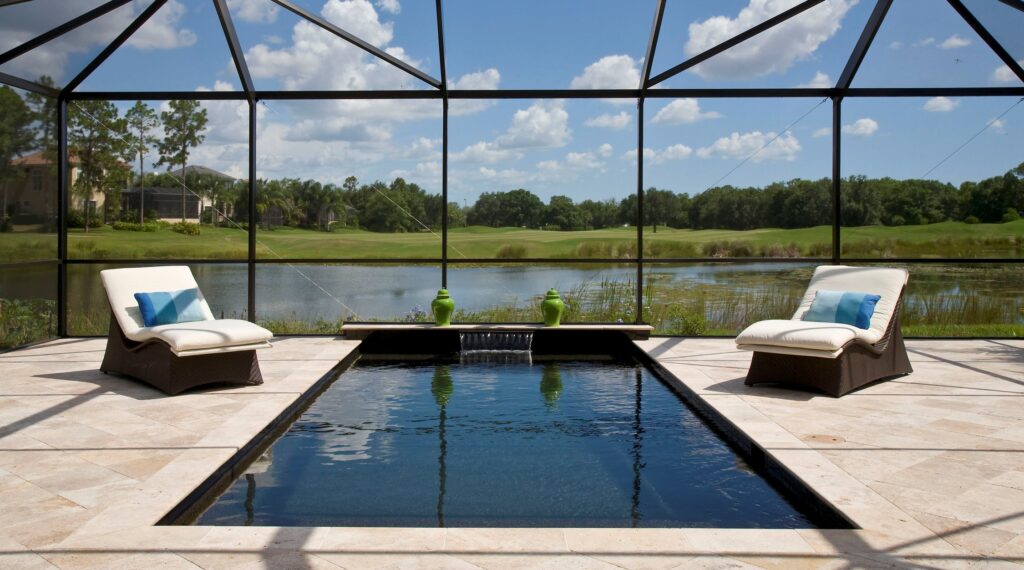 classic design pool offering a feeling of balance in a lanai.